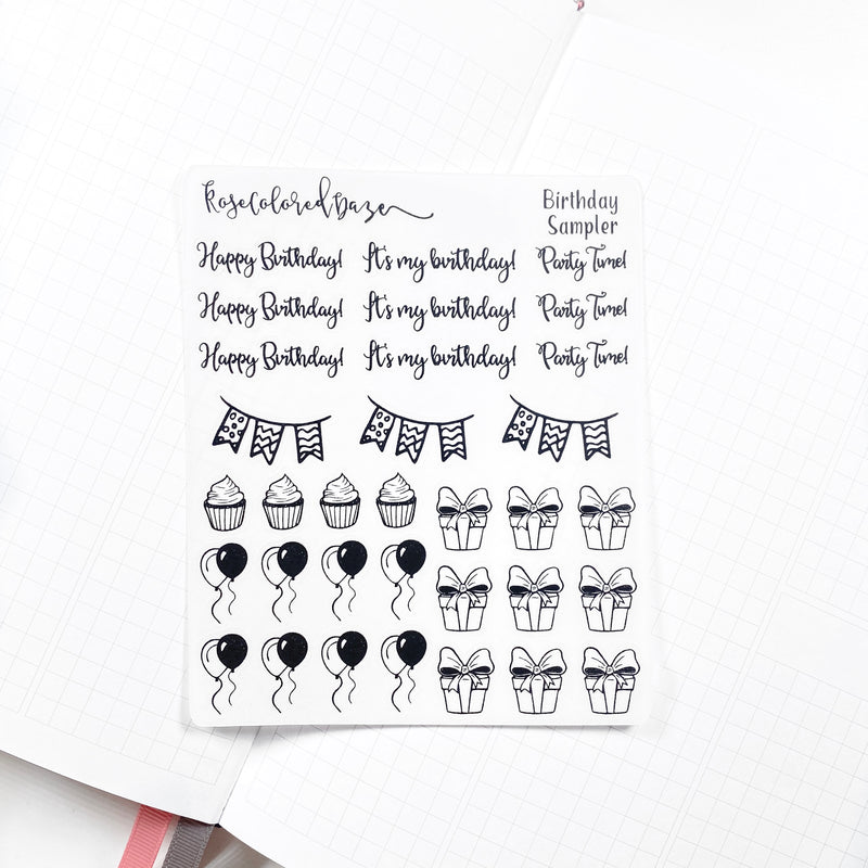 FOILED- Birthday script/icons