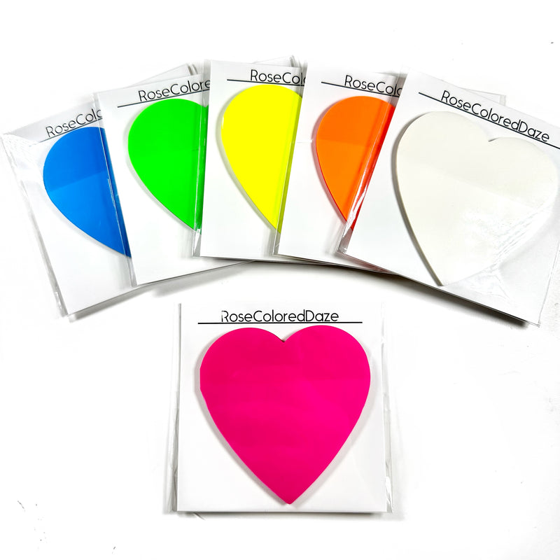 Transparent Sticky Notes - 3" Heart Shaped - Neon Collection