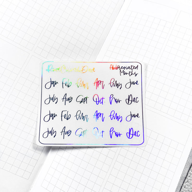 FOILED- Small Abbreviated Month Stickers- Transparent