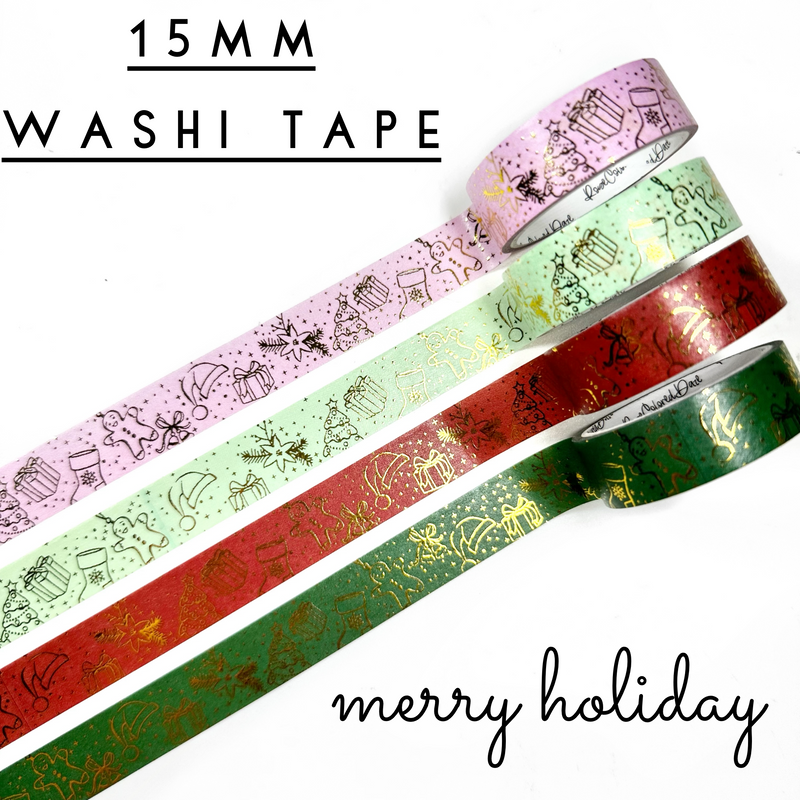 Raised Foil Washi Tape - 15mm - Merry Holiday