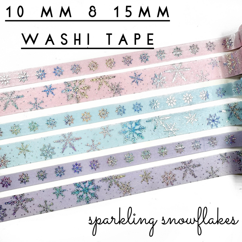 Raised Foil Washi Tape - 10mm & 15mm - Sparkling Snowflakes