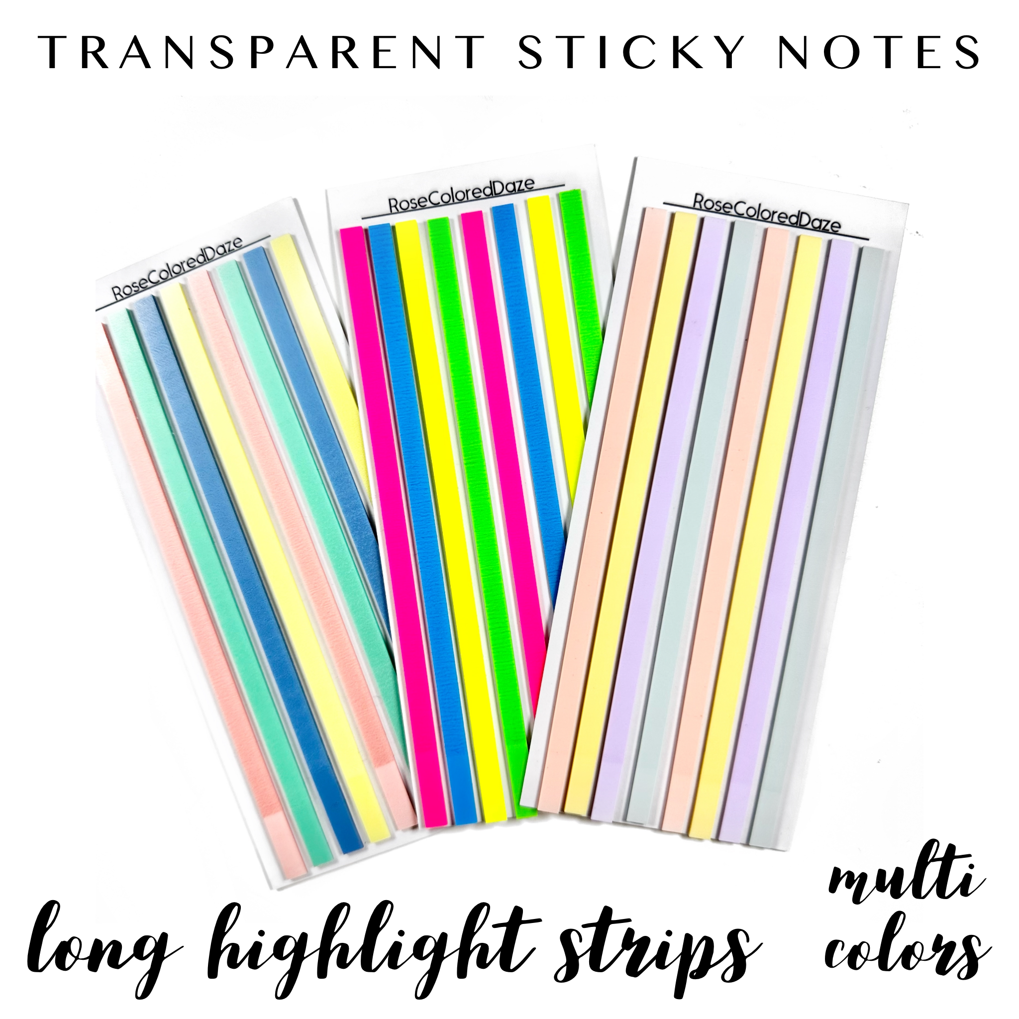 Long Color Strip Transparent Sticky Notes - LONG Highlight Strips - Multi Colors – Rose ...