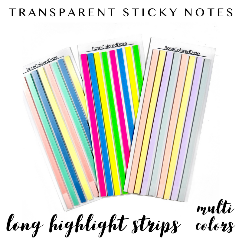 Highlighted Sticky Notes Transparent Sticky Notes - LONG Highlight Strips - Multi Colors – Rose ...