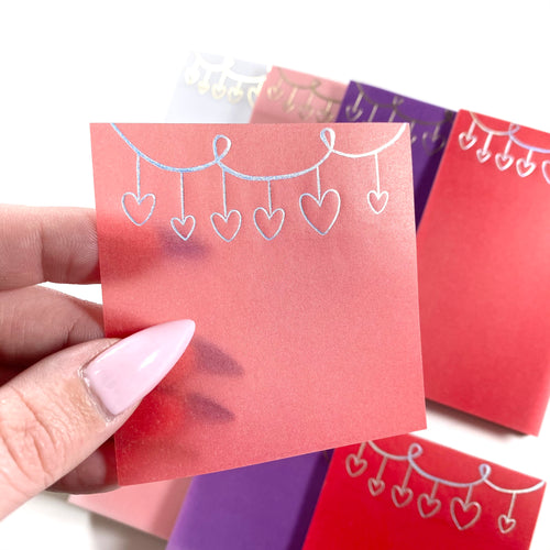 Vellum Sticky Notes- Doodle Hanging Hearts- LIPSTICK RED