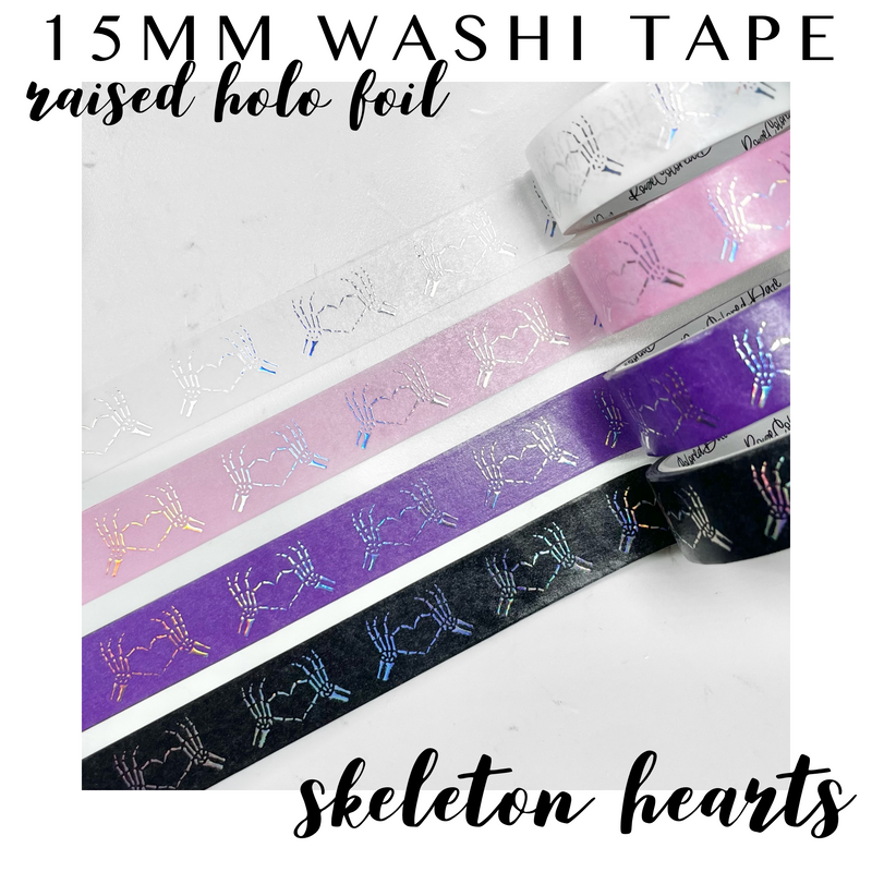 Raised Foil Washi Tape - 15mm - Skeleton Hearts