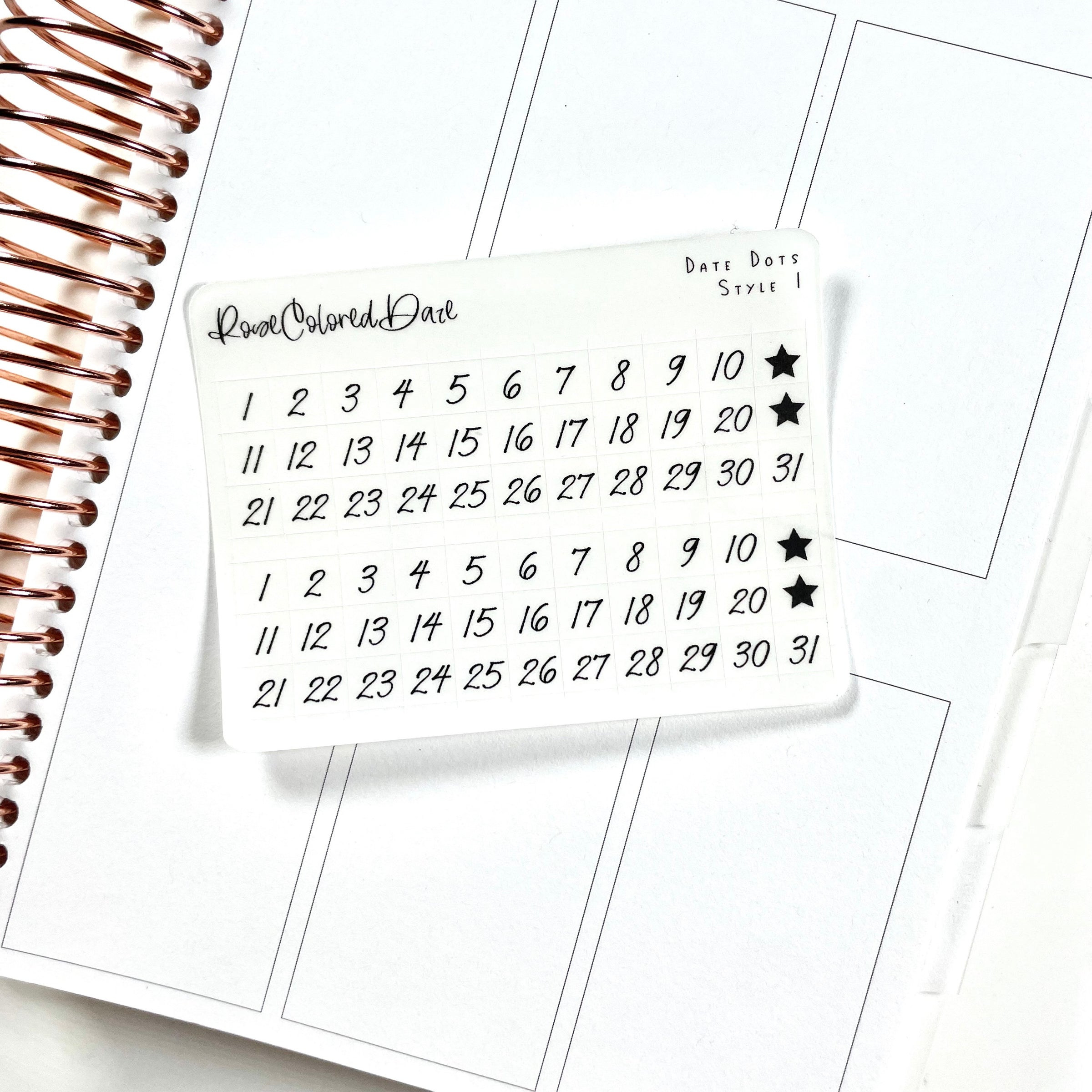 Dated Sticker FOILED- Date Dot Stickers on Clear Paper – Rose Colored Daze